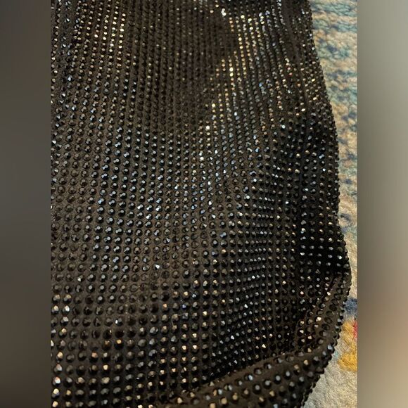 Black Rhinestone Over The Knee Thigh High Pull On Boots Triangle Heel 10 - Picture 9 of 13